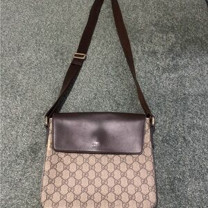 Gucci Brown Canvas & Dark Brown Leather Messenger Bag